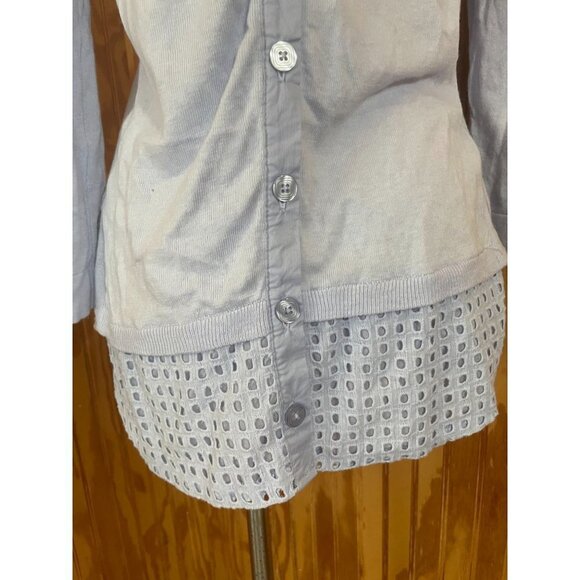 Moth Long Sleeve Eyelet Hem Tunic Top Round Neck Casual Button Modal Blue S/P - Picture 6 of 9